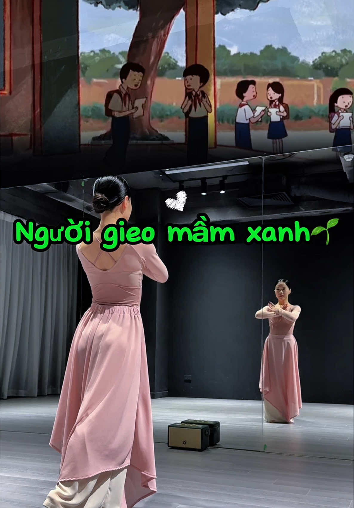 Hôm nay trước khi đi dạy ca cuối cùng trong ngày tớ có nhận được một cuộc điện thoại. Khi nhấc máy cô Hải đã nói với tớ:  👩🏽‍🦳: con có thể biên một bài trend ngắn múa tri ân ngày nhà giáo giúp cô không? Cô muốn múa 1 bài tặng cho con nhân ngày 20/11🥹 Nghe xong tớ đã dừng lại vài giây, không phải vì bất ngờ vì ý định đó mà tớ vui, rất vui vì cô Hải đã nghỉ lớp của tớ 2 tuần vì tràn dịch khớp gối nhưng cô vẫn để tâm đến cô giáo bé nhỏ này! Thực sự chẳng để đâu cho hết sự quý mến ấy🥰 #lunmemua #nguoigieomamxanh 