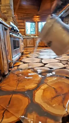 Incredible log end and epoxy flooring! 😱 #logcabin #cabinlife #interiordesign #rustic 
