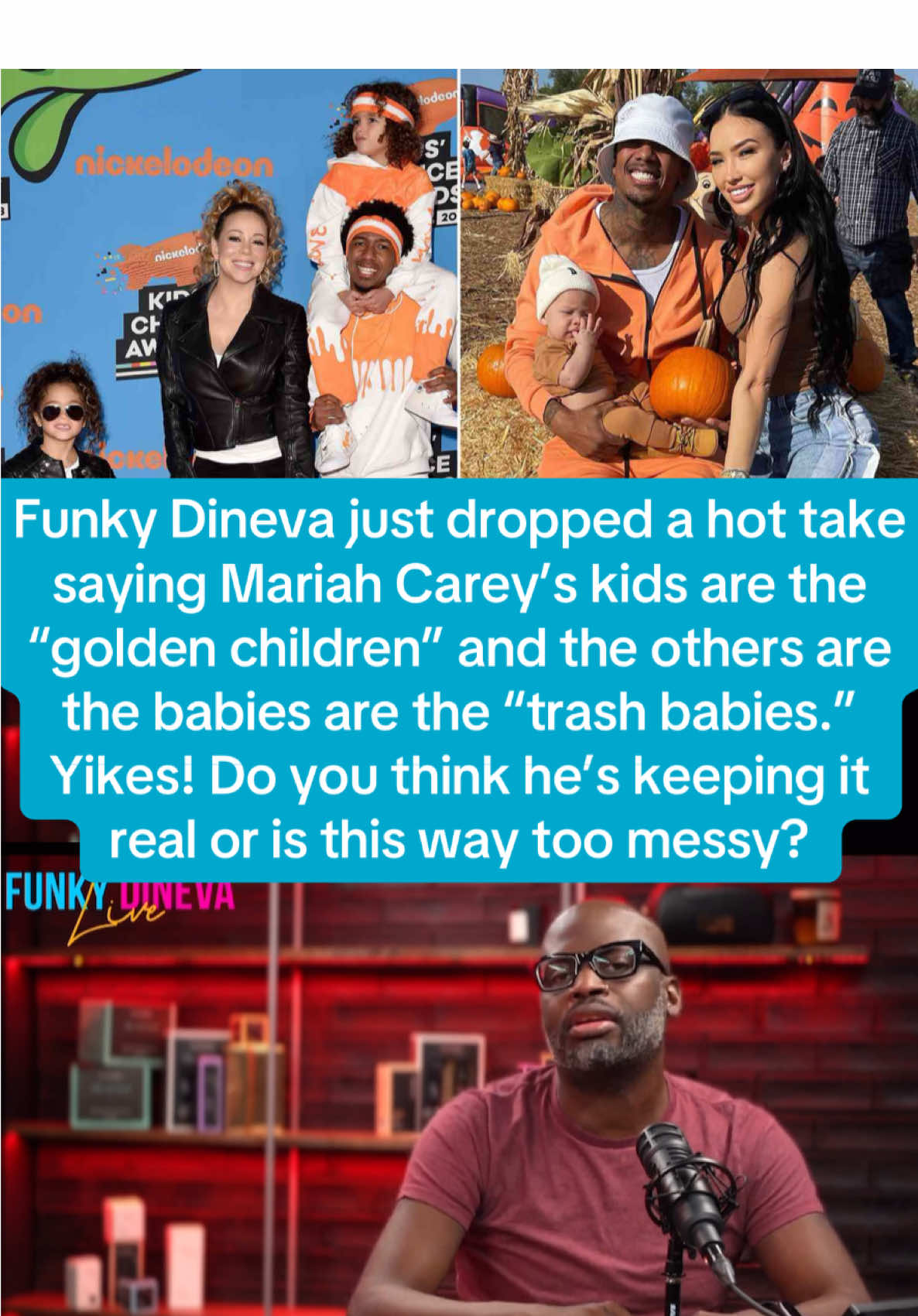 🚨 FOLLOW THE NEW PAGE @Funky Dineva Daily for more daily clips! 🎥 Funky Dineva just dropped a hot take saying Mariah Carey’s kids are the “golden children” and the others are the babies are the “trash babies.” Yikes! Do you think he’s keeping it real or is this way too messy? Drop your opinion 👇🔥 Who really gets the crown in this family drama? #CelebrityDrama #FunkyDineva #HotTake #FamilyTea #ViralDiscussion Mariah Carey kids, Funky Dineva hot take, celebrity family drama, golden children vs trash babies, controversial opinions, viral TikTok discussion, Mariah Carey family, celebrity gossip, drama clip, trending TikTok debate