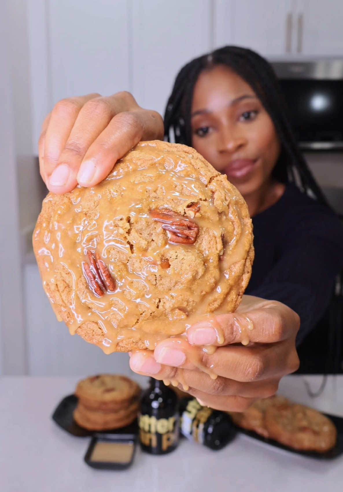 Pecan Pie Cookies with a coffee butter pecan pie glaze 🥧🍪 #cookies #homemadecookies #thanksgivingdessert #fyp #kendyllniquole  Coffee Honey Pecan Pie Glaze: - 1 cup powdered sugar - 2 tbsp hot water - 1 tsp Honey Pecan Pie Coffee Concentrate by Jot - 1 tbsp melted salted butter - 1 tbsp heavy whipping cream - 1/4 tsp vanilla extract  Cookie Dough: - ﻿3/4 cups cooled melted unsalted butter - ﻿1/4 + 2 tbsp cup white sugar - ﻿1 + 2 tbsp cup brown sugar - ﻿2 tsp vanilla extract - ﻿1 large egg at room temperature - ﻿1 1/2 cups of sifted flour - ﻿1/4 tsp baking soda - ﻿1/4 tsp salt - 1/4 tsp pumpkin pie spice (optional but recommended) - ﻿3/4 cups chopped pecans