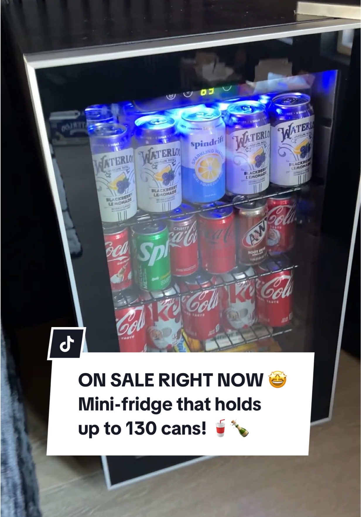 Replying to @Janina🩵 | TPWK✨ HUGE savings on this gorgeous (and spacious) mini drink fridge! I love the black front paneling on this one… it fits perfect in my best friends’ media room! The top can also double as a side table too 😍 #tiktokshophomefinds #tiktokshopblackfriday #bfcm #tiktokshopcybermonday #homestylefinds 