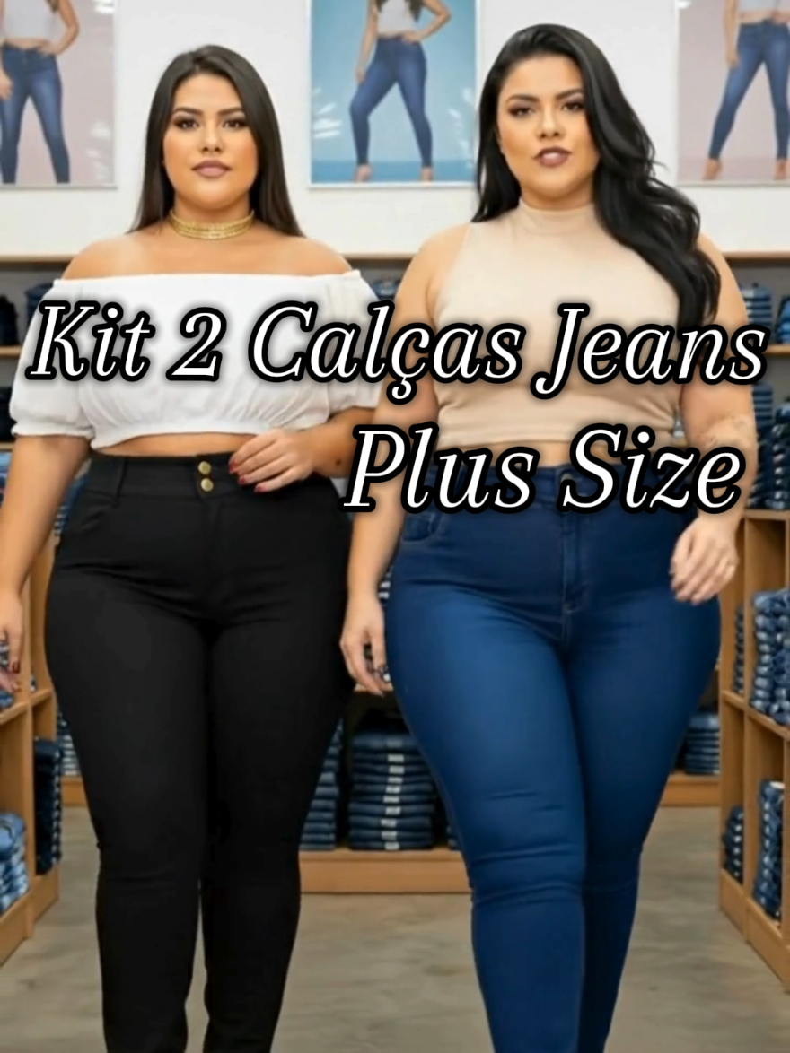 Kit 2 Calças Jeans com Lycra Plus Size. #TikTokShopBlackFridayBR #modafeminina #modaplussize 
