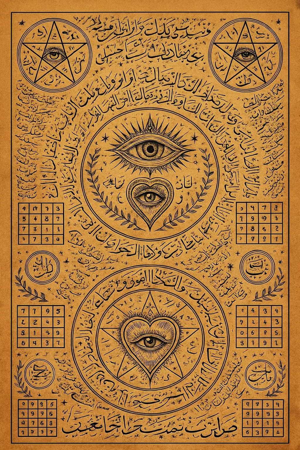 Not : Kişisel olarak hazırlanmıştır  Bu tılsım, kadim Havas kitaplarında “Sırr-ı Basîret” olarak geçen, kişiyi nazar, kem göz, uğursuzluk, maddi darlık, ruh çöküntüsü, uyku sıkıntısı ve karanlık düşünce saldırılarından korumak için oluşturulan üç katmanlı göz mührü sistemine dayanır. Bu tarz tılsımlar Osmanlı döneminde “ilm-i riyazet” ve “mühür ilmi”nin en güçlü çalışmaları arasındaydı. ⸻ 👁️ 1. Merkezdeki Üçlü Göz Sistemi Bu tılsımın kalbi, üç gözün birbirine bağlı olduğu “Üçlü Basîret Dairesi”dir: 🔸 Üst Göz – İlahi Görüş 	•	Kişinin önüne çıkan zararı görmeden önce fark edilmesini sağlar. 	•	Nazar ve gizli haseti fark eden “koruyucu bir farkındalık kapısı”dır. ❤️ Orta Göz – Kalp Gözü (Basîret) 	•	Depresyon, halsizlik, isteksizlik, gece çöken karanlık duygulara karşı koruma sağlar. 	•	Kalbi sıkıntıdan, ağırlıktan, tıkanıklık hissinden arındırır. 🜁 Alt Göz – Dünya Hayatını Düzenleyen Göz 	•	Maddi sıkıntıları hafifletir. 	•	Enerji blokajlarını çözer. 	•	Kısmeti açar ve bereket akışını hızlandırır. Üç gözün aynı anda kullanılması, bu tılsımı klasik nazar tılsımlarından çok daha güçlü hâle getirir. ⸻ ⭐ 2. Dairesel Dualar ve Havas Harfleri Tılsımın etrafındaki dairesel hatlar, “bütün yönlerden gelen kötülükleri kesen koruma halkası” oluşturur. Bu halka içinde gizli olarak şu duaların varyasyonları yer alır: 	•	“Ve cealna min beyni eydihim sedden ve min halfihim sedden” 	•	“Hasbiyallahu la ilahe illa huve” 	•	“Ya Hafız, Ya Latif, Ya Nasır, Ya Rezzak, Ya Fettah” Her bir harf, Ebced değeriyle uyumlu biçimde yerleştirilmiş olup kişinin kader alanında koruyucu bir çember oluşturur. ⸻ 🔯 3. Pentagram Mühürleri (Sağ ve Sol) Her iki pentagram, kadim ilimlerde “Beş Kapılı Kalkan” adıyla bilinir. 	•	Doğu Pentagramı → Kem göz, büyü ve gizli nifaklardan korunma 	•	Batı Pentagramı → Ruh ağırlığı, depresyon ve uyku bastırıcı varlıklara karşı savunma İki pentagram birlikte çalıştığında, tılsım sahibinin etrafında çift yönlü koruma zırhı oluşur. ⸻ 🧿 4. Dört Köşe Vefkleri Sayfa boyunca yerleştirilmiş dört büyük vefk kareleri; 	•	Rızık kapısını açar 	•	Kısmeti destekler 	•	Hastalıklı enerjiyi çözer 	•	Nazar ve uğursuzluğu anında söker Her kare, Ebced hesaplarıyla hazırlanmış olup havas kitaplarında “sadık vefk” diye geçen konumlandırmaya sahiptir. ⸻ 🌙 5. Enerjisel Etki Bu tılsım: ✔ Maddi sıkıntıların hafiflemesi ✔ Nazardan arınma ✔ Uykusuzluk ve kabusların kesilmesi ✔ Depresyon, iç sıkıntısı ve ruh daralmasının çözülmesi ✔ Evin, işin ve odanın enerjisinin temizlenmesi ✔ Uğursuzluk döngüsünün kırılması ✔ Kısmet ve bereket akışının hızlanması için hazırlanmıştır. ⸻ ✨ Sonuç – Tılsımın Ruhani Gücü Bu çalışma, klasik tılsımlardan farklıdır: Üç göz, iki pentagram, dört vefk, merkez mühür ve 360° dua halkası bir aradadır. Bu nedenle: “Gözü göze, kalbi kalbe, kaderi kadere mühürleyen bir koruma nurudur.” #niyet #tılsım #dua #havas #nazar 