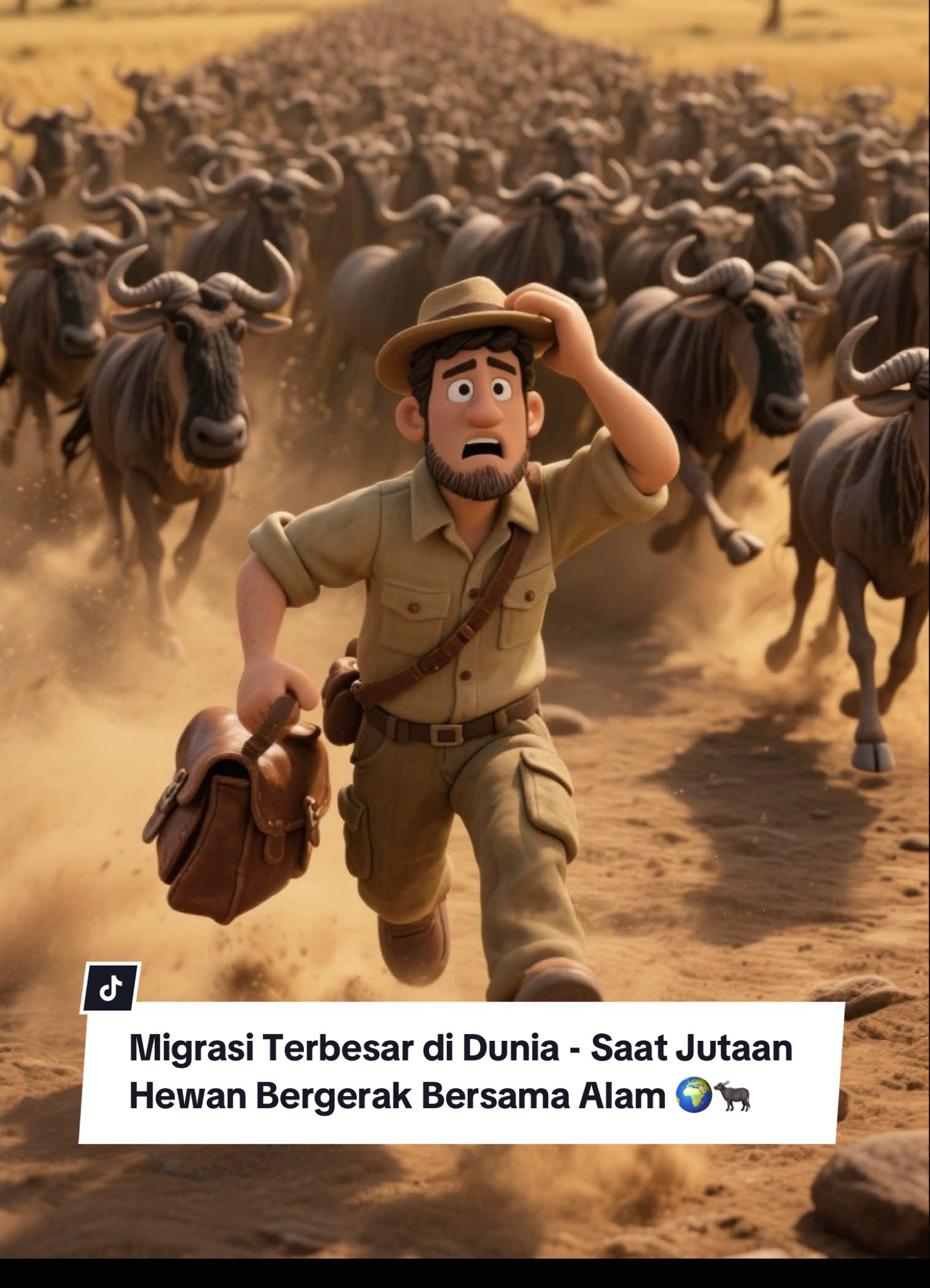 Bayangkan kamu berdiri di tengah padang Afrika… tanah bergetar, debu menari di udara, dan jutaan wildebeest berlari ke arahmu. Inilah Great Wildebeest Migration — fenomena alam luar biasa ketika lebih dari dua juta wildebeest, zebra, dan gazelle bermigrasi dari Tanzania menuju Kenya. Mereka bukan kabur dari bahaya… mereka mengejar hujan dan kehidupan. Setiap langkah adalah perjuangan — melawan singa, buaya, badai, dan kelaparan. Namun mereka tetap berjalan, karena di Afrika… bertahan hidup adalah bentuk keindahan itu sendiri. 🎥 Sebuah kisah tentang kekuatan alam, insting kehidupan, dan harmoni yang menakjubkan. Kalau fenomena ini terjadi di depanmu… apakah kamu akan lari, atau justru terpana melihat keajaibannya? 🌅✨ #WildebeestMigration #fyppppppppppppppppppppppp #NatureCinematic #Claymation #faktaunik 