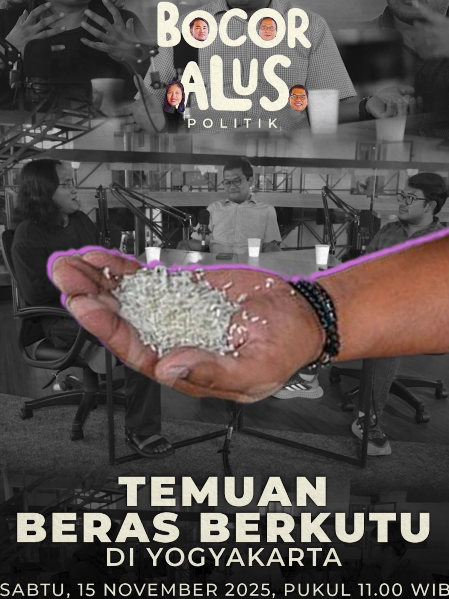 Komisi IV DPR yang membidangi pertanian menemukan beras berkutu saat mengunjungi gudang di Yogyakarta. Ketua Komisi Pertanian Titiek Soeharto meminta anggota komisi lainnya untuk memeriksa kondisi stok beras di daerah lain.  Bocoran pekan ini soal kritik Komisi IV DPR soal tata kelola beras dan program pangan kepada Kementerian Pertanian. Tonton ya, Sabtu, 15 November 2025 pukul 11.00 WIB di YouTube Tempodotco dan Spotify Bocor Alus Politik.