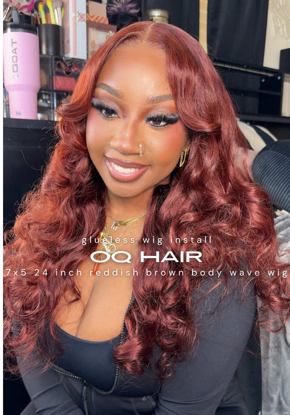 The colorful wig of your dreams? She’s right here 🖤 Glueless 7x5 24 Inch Reddish Brown Body Wave Wig from @oqhairshop | click the orange bag to get this same wig #gluelesswig #gluelesswiginstall #bodywavewig #TikTokShopBlackFriday #TikTokShopCyberMonday