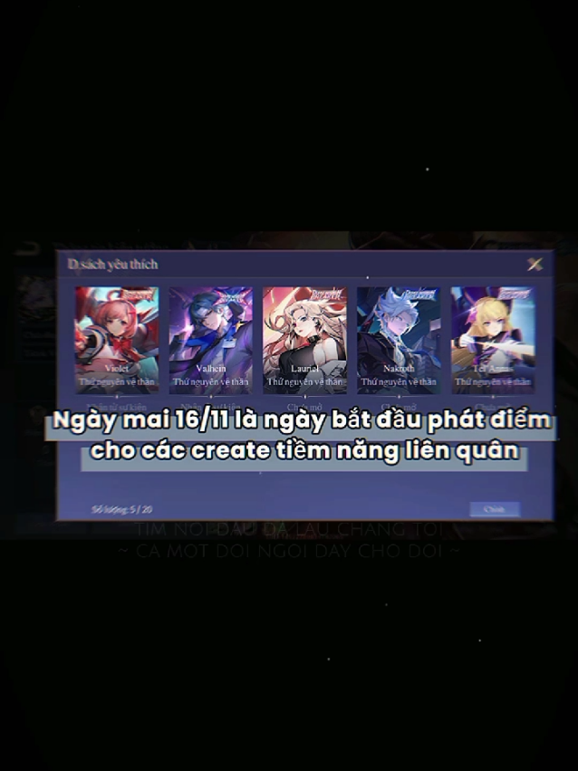 Ngày mai 16/11 là ngày bắt đầu phát đỉm cho các  create tiềm năng lq ròiii,các bro đủ view hết chx #lienquanmobile #creatortiemnang #aog #xuhuongtiktok #xh 