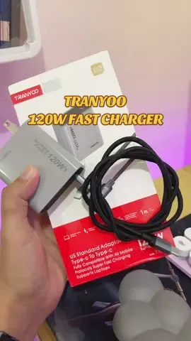 Tranyoo 120w super fast charger with 1 meter braided type-C charging cable  #tranyoo #fastcharger #typeccharger #gancharger #accessories 