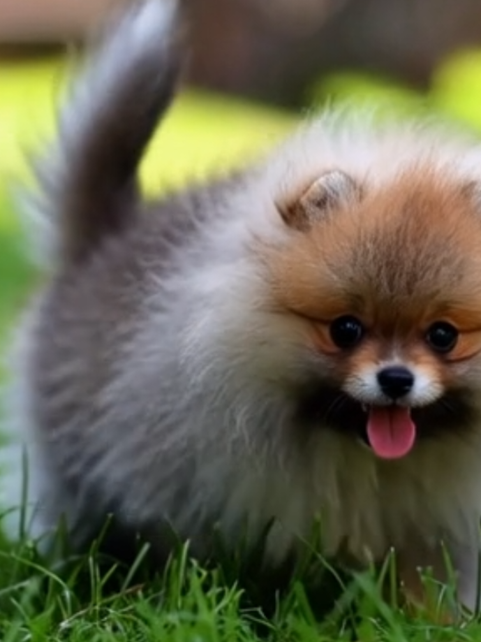 A beautiful little dog is playing in a field, very cute#☺️🤪😘👌