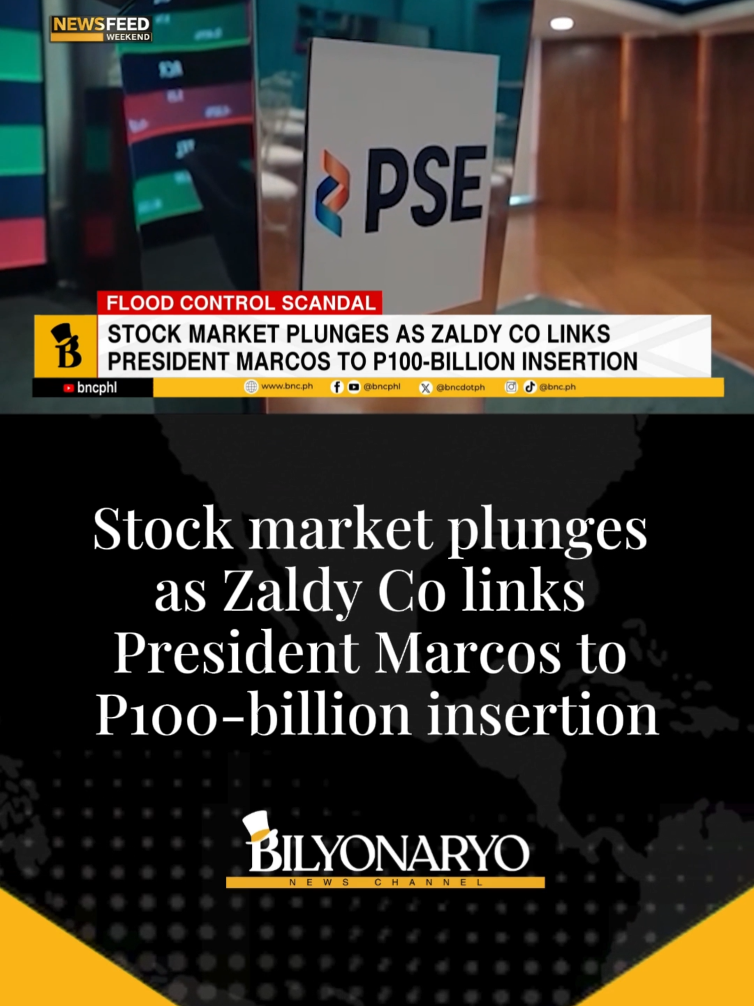 #NewsfeedWeekend | The Philippine Stock Exchange Index crashed to a new five-year low on Friday, November 14, as heavy selling hit the market minutes after Zaldy Co linked President Bongbong Marcos to a controversial 100 billion peso budget insertion. #NewsfeedWeekend #latestnews #newsph #phnews #bilyonaryonewschannel #bnc #FloodControlScandal #floodcontrolscandal #floodcontrolproject #zaldyco #marcos