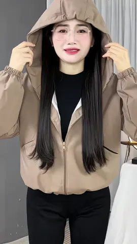 Áo khoác gió nữ 2 lớp dây rút chéo vải trượt nước