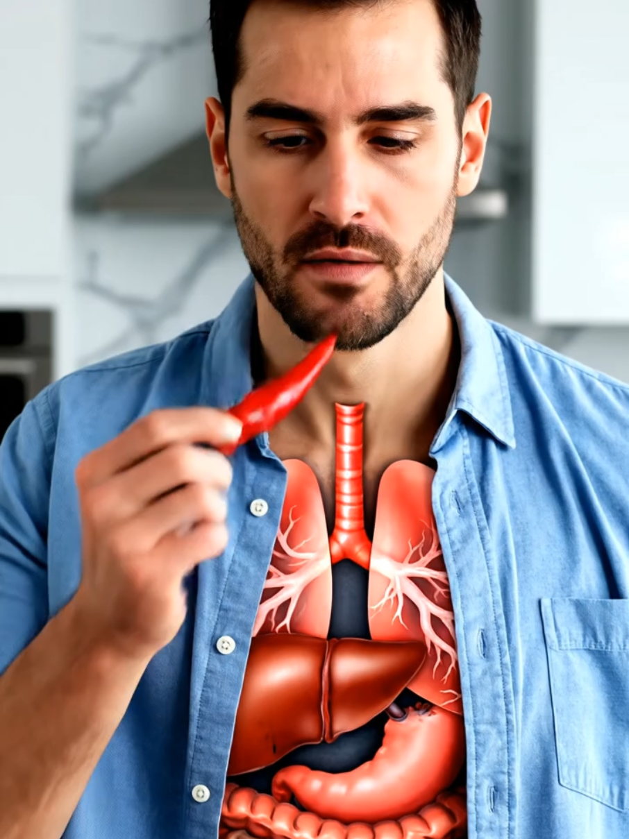 🇺🇸 See what happens when you eat red pepper 🌶️ Watch in 3D as capsaicin travels through your body — heating your stomach, speeding up metabolism, and triggering that intense spicy burn from the inside out. Follow Dr Ruth for more 3D health visuals that reveal what’s really happening inside your body. Comment “PEPPER” if you love spicy food and share to amaze your friends! #USA #pepper #spicy #humanbody #anatomy 