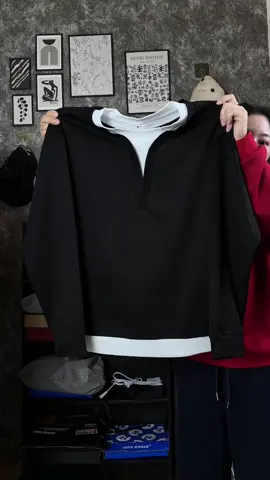 Áo Nỉ hai lớp cổ và vạt ,phối 2 màu basic đen trắng .dễ phối đồ .nó đẹppppp #sweater #review #reviewchanthat #macdepmoingay #thoitrang 