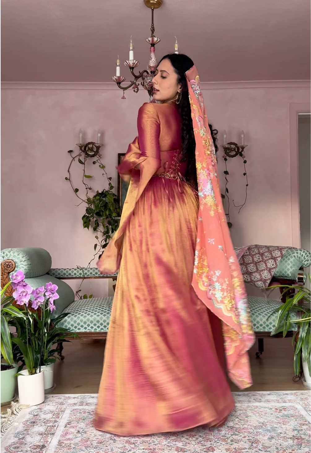 movies that explore characters through costume have my heart. if i were in a film, this outfit would say everything about me: a gown made from deadstock silk organza that embodies fire, a scarf found in an antique market in iran, and the serpent bracelet i wore while defending my phd thesis on fin-de-siècle representations of cleopatra✨  . @Netflix @NetflixUK 