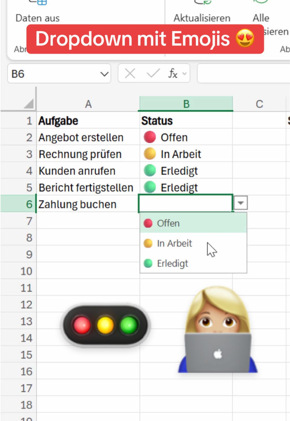Emoji-Dropdown in Excel 😍 So viel übersichtlicher! #excel #datenanalyse #exceltutorial #bürokauffrau #exceltricks 