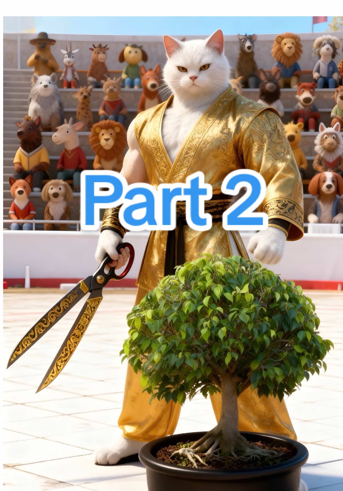 The tree-trimming contest — who will win? Part 2:#story #cat #fyp #catoftiktok #bonsaitree 