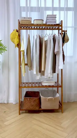 ราวแขวนผ้าไม้ พร้อมูชั้นวางผลิตภัณฑ์ที่ทำจากไม้ไผ่คุณภาพสูง ราวตากผ้าตู้เสื้อผ้า#ราวแขวนเสื้อผ้า #ของใช้ในบ้าน 