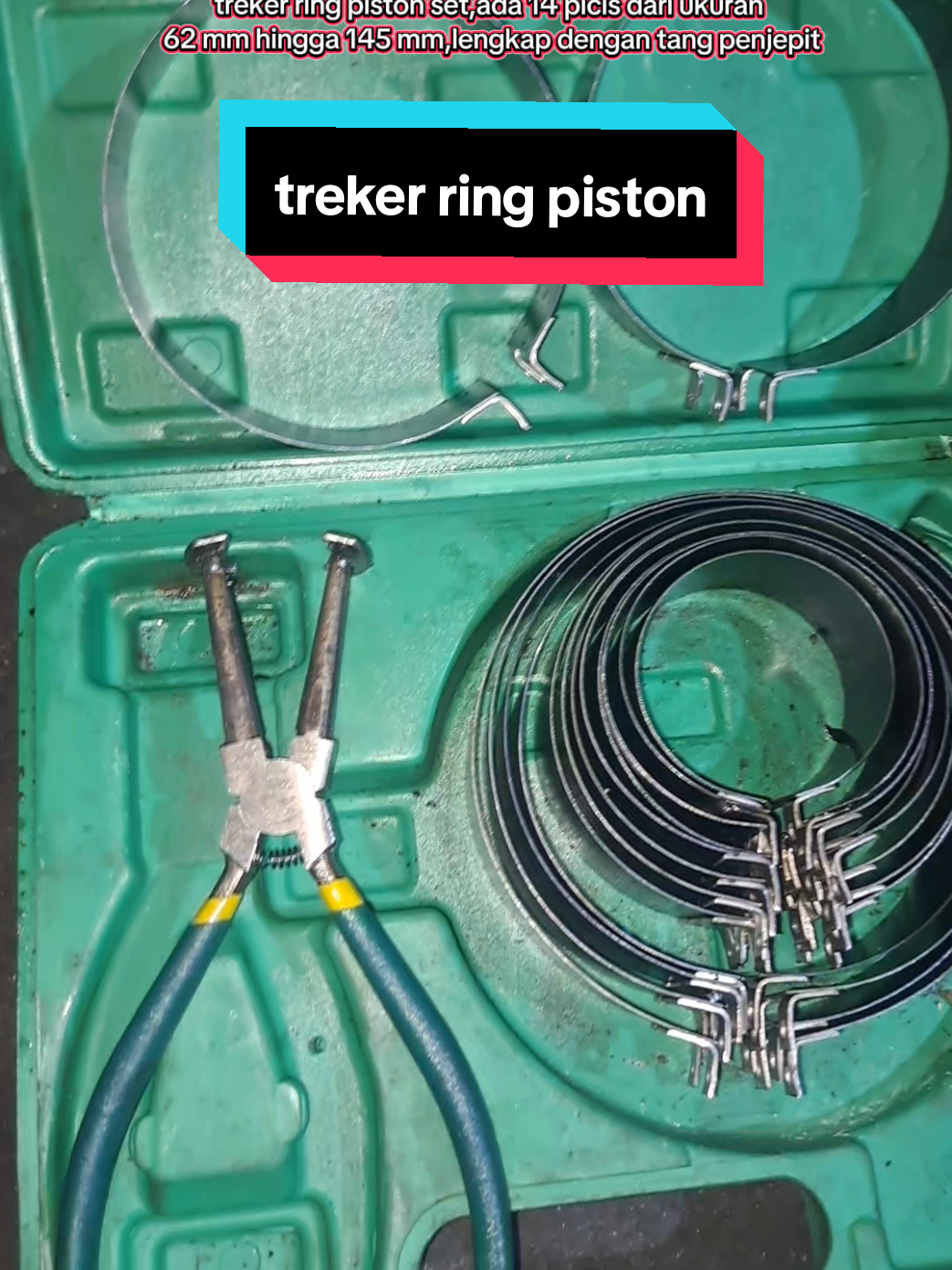 treker ring piston set isi 14 picis ukuran 62 mm hingga 145 mm lengkap dengan tang penjepit #high  #treker  #alatbengkel 