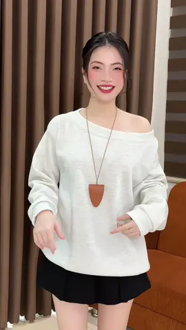 Áo sweater chất nỉ bông lệch vai tay phồng điệu #aoni #aonibong #aosweater #aosweaternu #aonihoodie