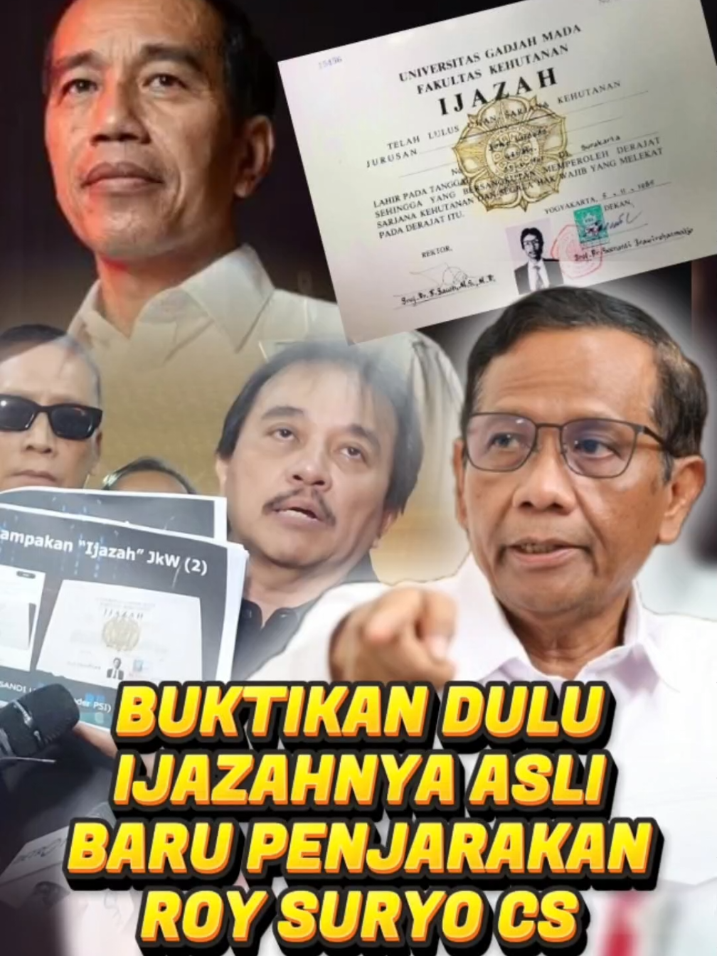 Buktikan Dulu Ijazahnya Asli atau Palsu, Baru Penjarakan Roy Suryo CS Pernyataan mengejutkan datang dari mantan Ketua Mahkamah Konstitusi, Mahfud MD. Dia menjelaskan terkait kasus ijazah Presiden Joko Widodo — dan isi klarifikasinya menimbulkan reaksi keras.” Mahfud MD menegaskan: ia tidak pernah mengatakan bahwa ijazah Jokowi itu asli. Ia menyebut klaim bahwa ia menyatakan demikian sebagai hoaks. Menurutnya, yang berhak menentukan keaslian ijazah adalah hakim — bukan pihak kepolisian. Pernyataan ini disebut menguntungkan Roy Suryo cs — yang telah ditetapkan sebagai tersangka oleh Polda Metro Jaya — sekaligus merugikan Jokowi dan institusi kepolisian.  Mahfud menyoroti dua skenario apabila kasus ini berlanjut ke pengadilan: satu, berkas kasusnya ditolak dulu hingga ada keputusan legal soal keaslian ijazah; dua, keaslian ijazah tersebut diuji langsung di persidangan yang sama. Artinya: jika ijazah tak terbukti asli atau palsu secara hukum, maka status tersangka Roy Suryo cs bisa dicabut — atau justru sebaliknya. Tuduhan bahwa Mahfud MD ‘mendukung’ langkah Roy Suryo cs makin kuat karena posisinya kini sebagai anggota Komisi Percepatan Reformasi Polri dan figur publik yang berpengaruh. Jadi, apa maknanya bagi politik dan penegakan hukum di Indonesia? Klarifikasi Mahfud MD ini bukan sekadar soal ijazah — tapi soal prinsip: siapa yang berhak menentukan, bagaimana proses hukum berjalan, dan bagaimana figur publik serta lembaga saling terkait.