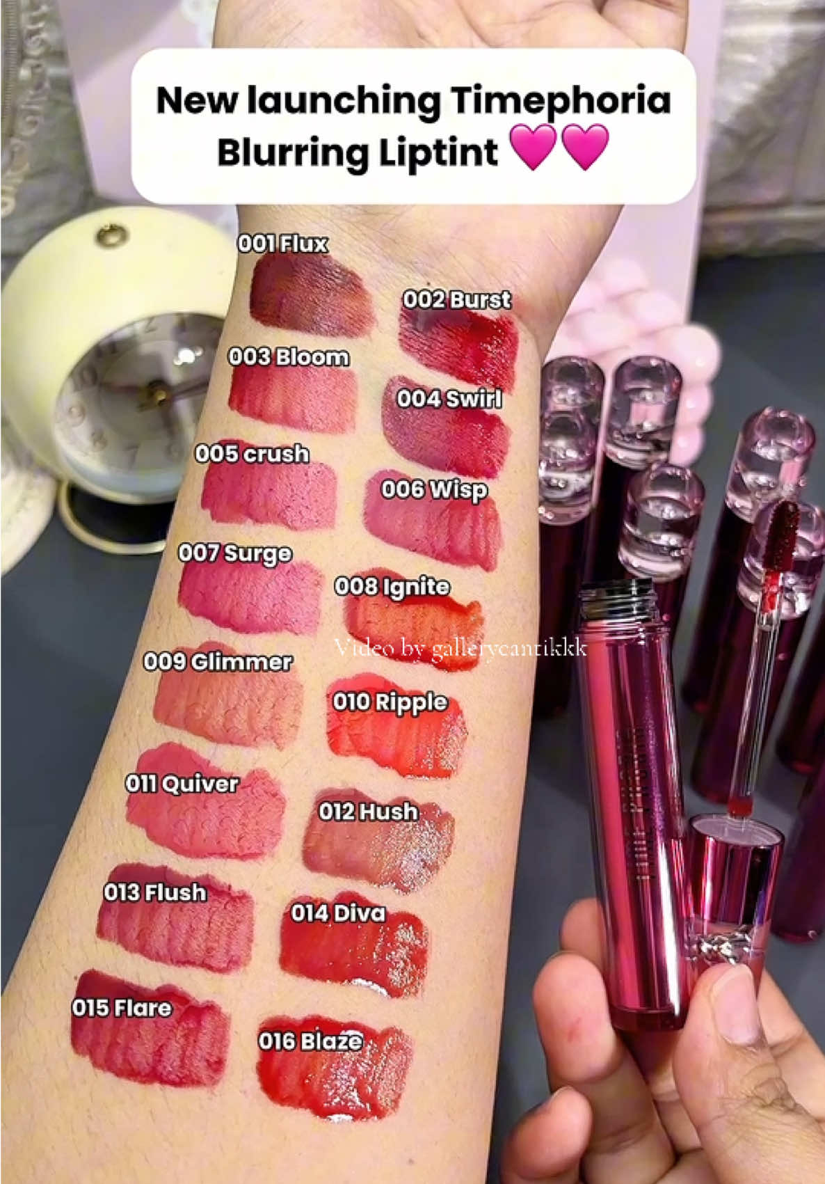 Swatches all shade New Timephoria Altera Blurring Liptint 💕🫶🏻😍 Banyak banget shadenya cocok buat kulit orang indo🥰✨