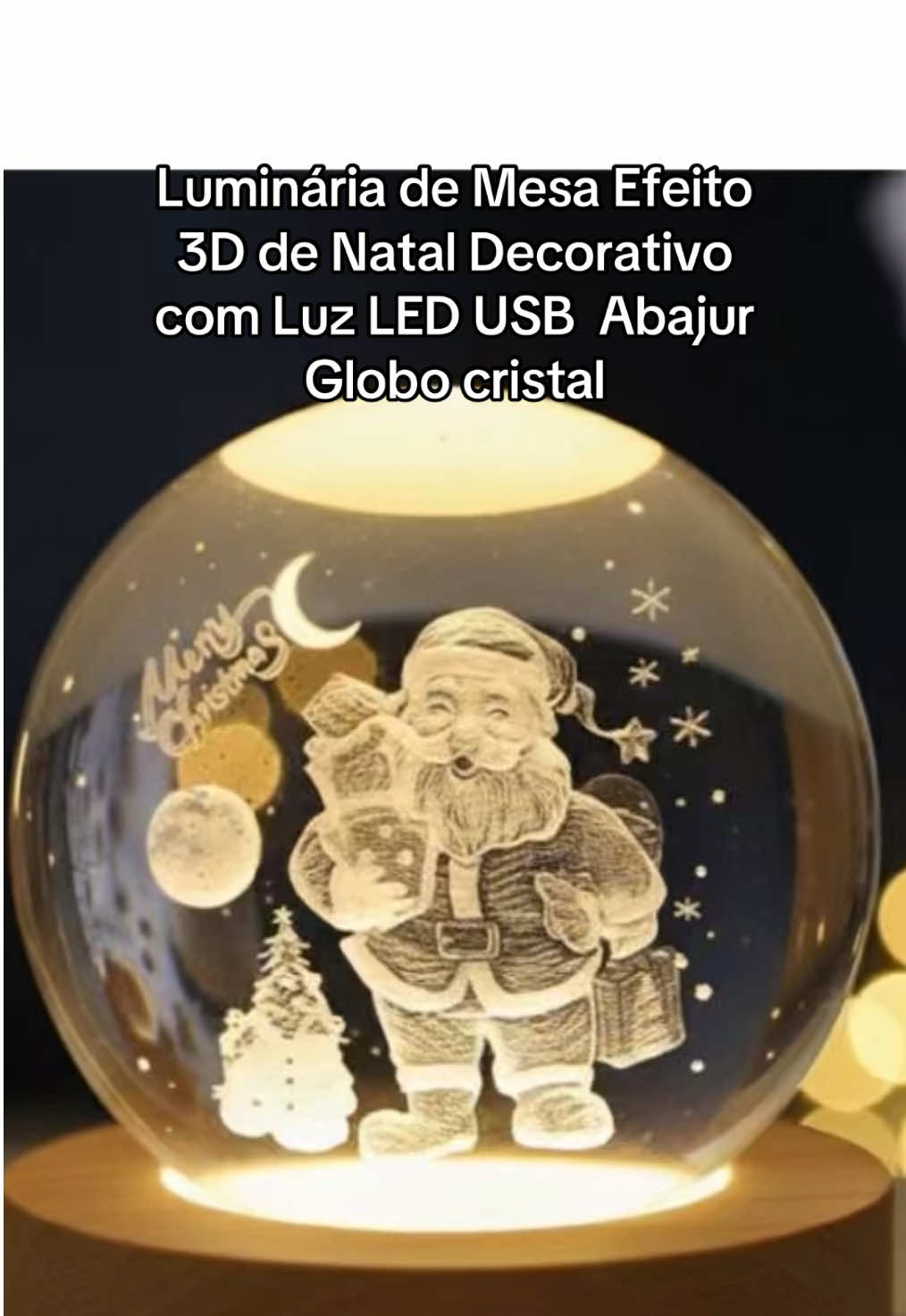 Luminária de Mesa Efeito 3D de Natal Decorativo com Luz LED USB  Abajur Globo cristal  . Link na bio do perfil ID nos comentários  . . #luminária #natal #achadinhosdashopee #achadinhos 