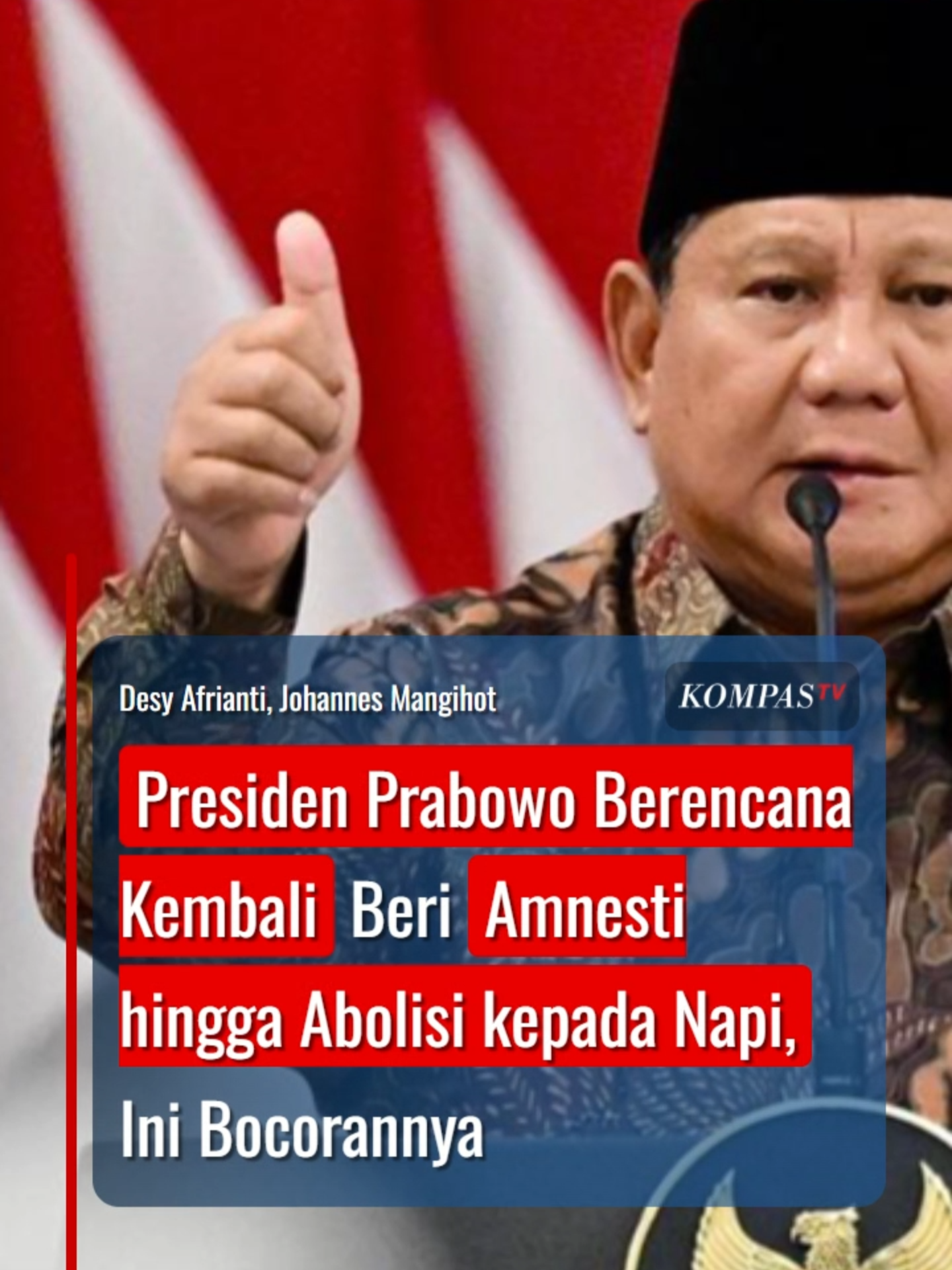 Prabowo Akan Kembali Beri Amnesti hingga Abolisi kepada Napi, Ini Bocorannya Presiden Prabowo Subianto akan kembali memberikan amnesti, rehabilitasi, hingga abolisi kepada narapidana. Hal tersebut disampaikan Menteri Koordinator Bidang Hukum, Hak Asasi Manusia, Imigrasi, dan Pemasyarakatan Yusril Ihza Mahendra dalam konferensi pers usai Rapat Tingkat Menteri Pembahasan Rencana Pemberian Amnesti, Abolisi, dan Rehabilitasi, Kamis (13/11/2025). Yusril menjelaskan setelah pemberian amnesti kepada 1.178 orang, dan abolisi kepada satu orang beberapa waktu lalu, masih terdapat sejumlah orang yang menunggu untuk diberikan. Yusril mengatakan dalam rapat tingkat menteri yang dipimpinnya, pemerintah telah membahas rencana pemberian amnesti, abolisi, hingga rehabilitasi bagi sejumlah pihak yang memenuhi pertimbangan kemanusiaan, keadilan, dan rekonsiliasi nasional.  Sahabat KompasTV juga bisa memperoleh informasi terkini melalui website www.kompas.tv. #presidenprabowo #amnesti #abolisi #amnesty #yusrilihzamahendra #wargabinaan #narapidana #rahabilitasi