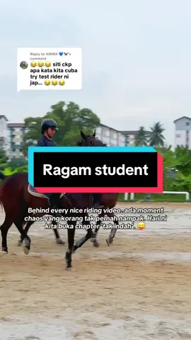 Replying to @AMIRA 💙🐎 Hari ni bukan content aesthetic, ni content ‘survivor’ 😋#LearnOnTikTok #horseriding #equestrian #dausbahar #equestriangirl @Wana Atika @Melor Stable official 