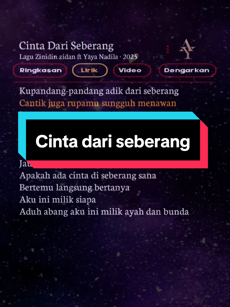 Jauh sungguh abang mencari cinta 🥰🎧🎶 . . #liriklagu #cintadariseberang #zinidinzidan #yayanadila #soundviral #lirikmusik 