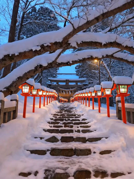 ❄️ Kifune Shrine in the snow ❄️   A sacred path covered in silence and light — winter in Japan feels like another world.   Would you visit this hidden shrine in the mountains? ✨   Save this for your Japan trip 🌏 #KifuneShrine #Kyoto #JapanTravel #WinterInJapan #VisitJapan