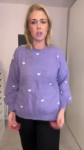 Heart eyes for this knit! The purple shade is beautiful and the subtle pattern adds a touch of fun 😍 #HeartSweater #Lilac #Knitwear #FashionInspo #Sweaterseason 