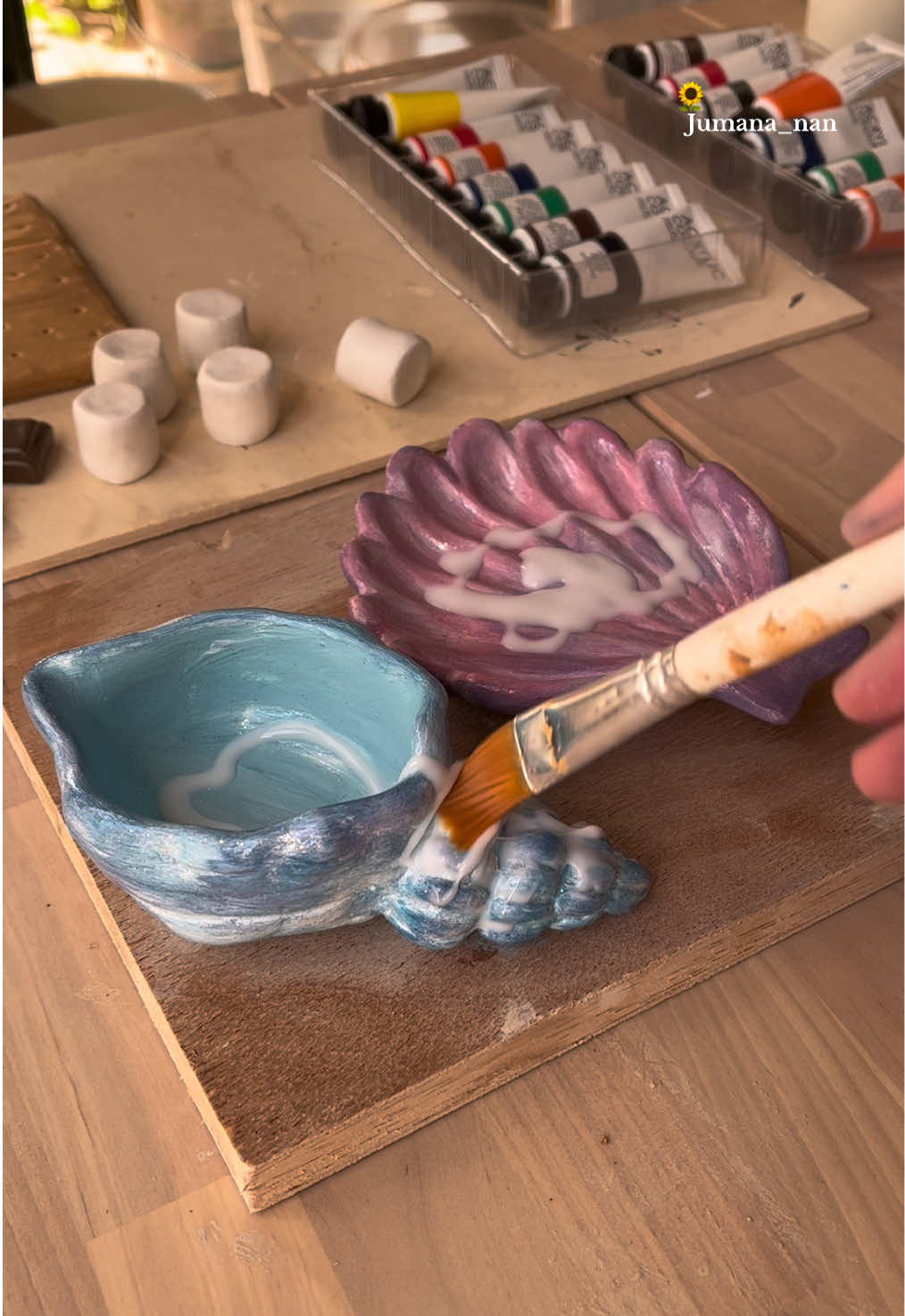 صحن على شكل قوقعة وصدفة بالطين الهوائي 🐚✨ #طين #clay #clayart #fypシ #foryoupage 