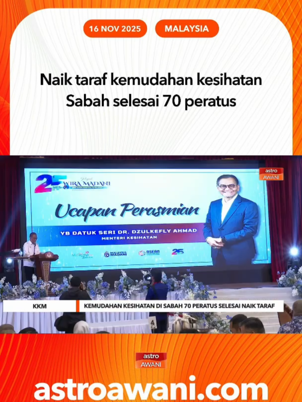 Pada tahun 2025, peruntukan RM43.98 juta diluluskan bagi projek pembaikan dan naik taraf sejumlah 62 klinik di Sabah. #AWANInews