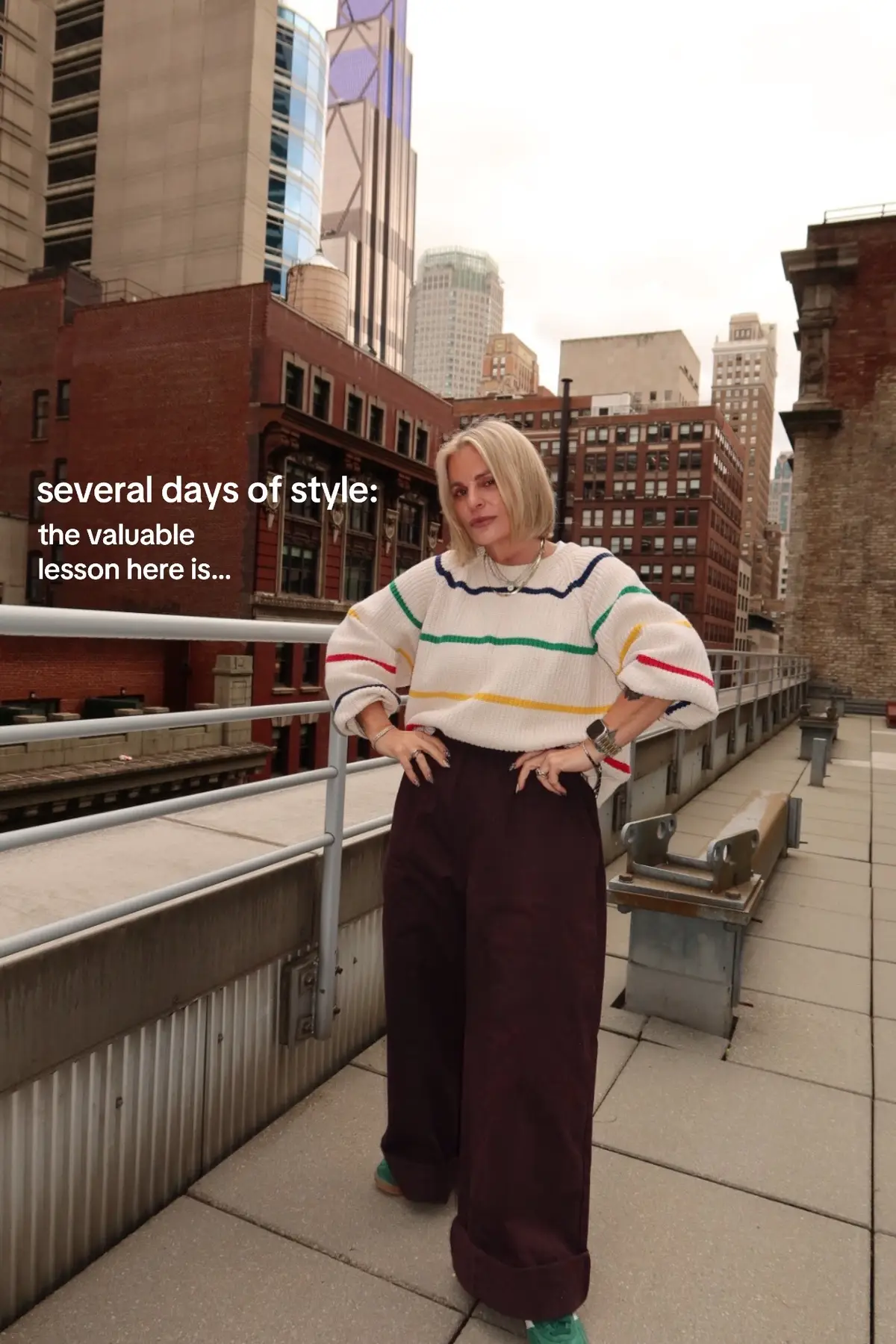 The valuable lesson here is that if you feel confident in it, regardless of whether or not it’s currently trending, embrace that, because it’s your style. Wearing: @ShopRUTI @The Frankie Shop @Chan Luu @Kith @adidas @Veronica Beard @Nili Lotan @Goop @MAJE @Gap @Parker Thatch @Loup NYC @Away Travel  #fashiontiktok #styleinspo #falloutfits #StreetStyle #outfitinspo 