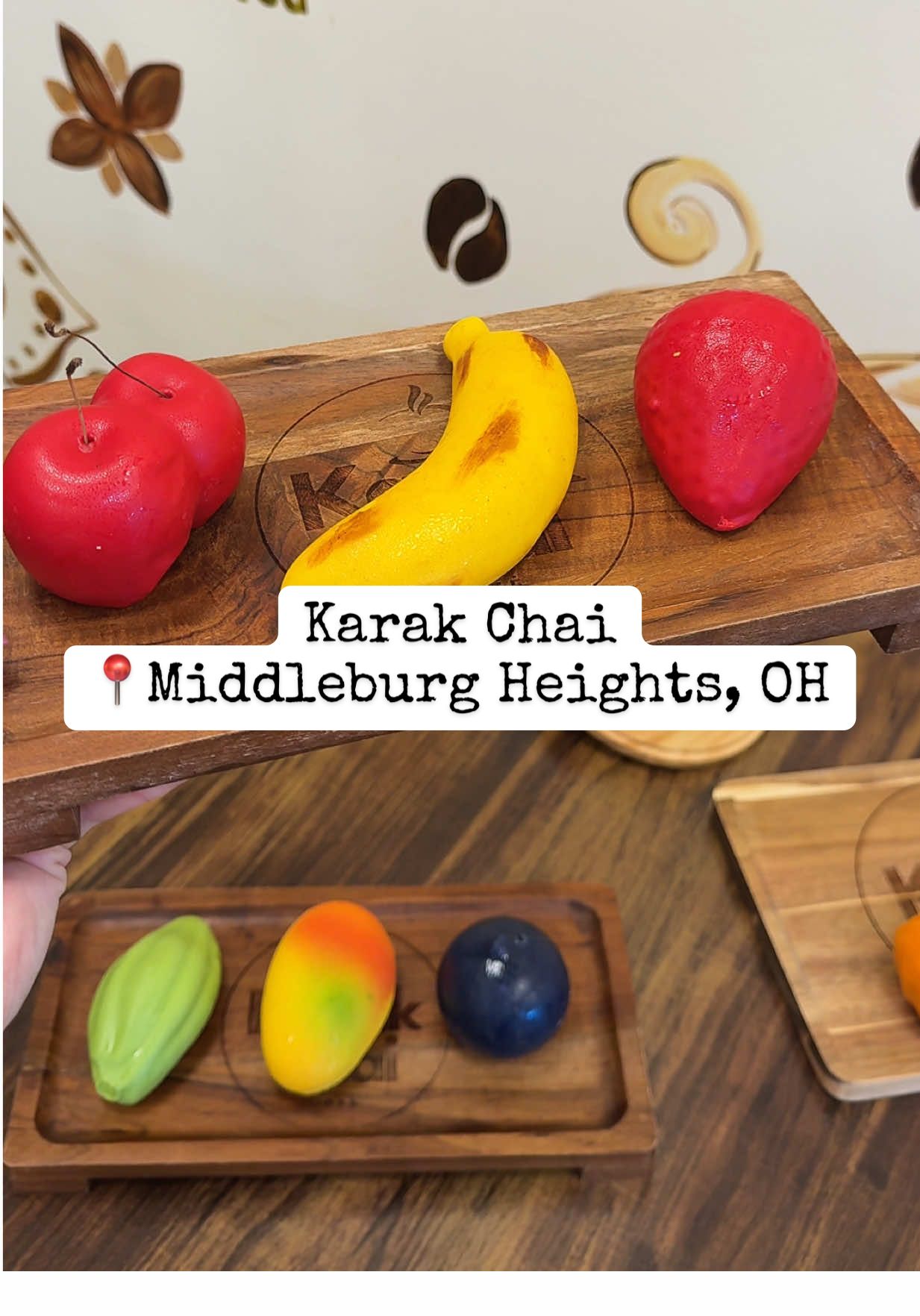 VIRAL FRUIT PASTRIES! 🍎🥥🍌🍊🥭🍒🫐 We just found the largest selection of the viral fruit pastries we've ever seen at @KarakChai Cafe. They had mango, cherry, coconut, blueberry, pistachio, apple, banana, Ferrero Rocher and more! This spot also has an amazing pistachio latte, chipotle chicken sandwich, and butter chicken croissant! #fyp #food #Foodie #cleveland #dessert