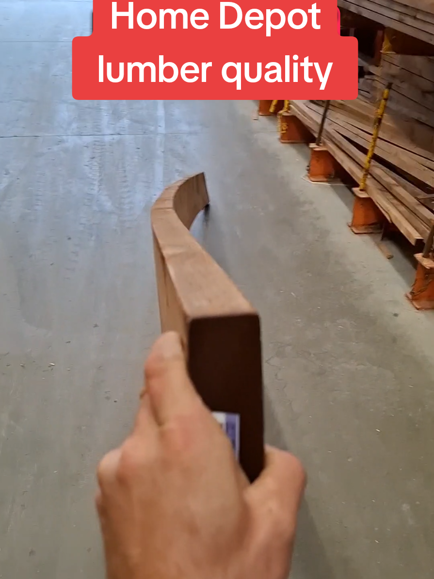 Does anyone else think that the quality of lumber has absolutely gone downhill at homedepot? Look at this absolute banana of a 2x8 #homerenos #homeprojects #diyprojectideas #woodworkertools #woodworking 