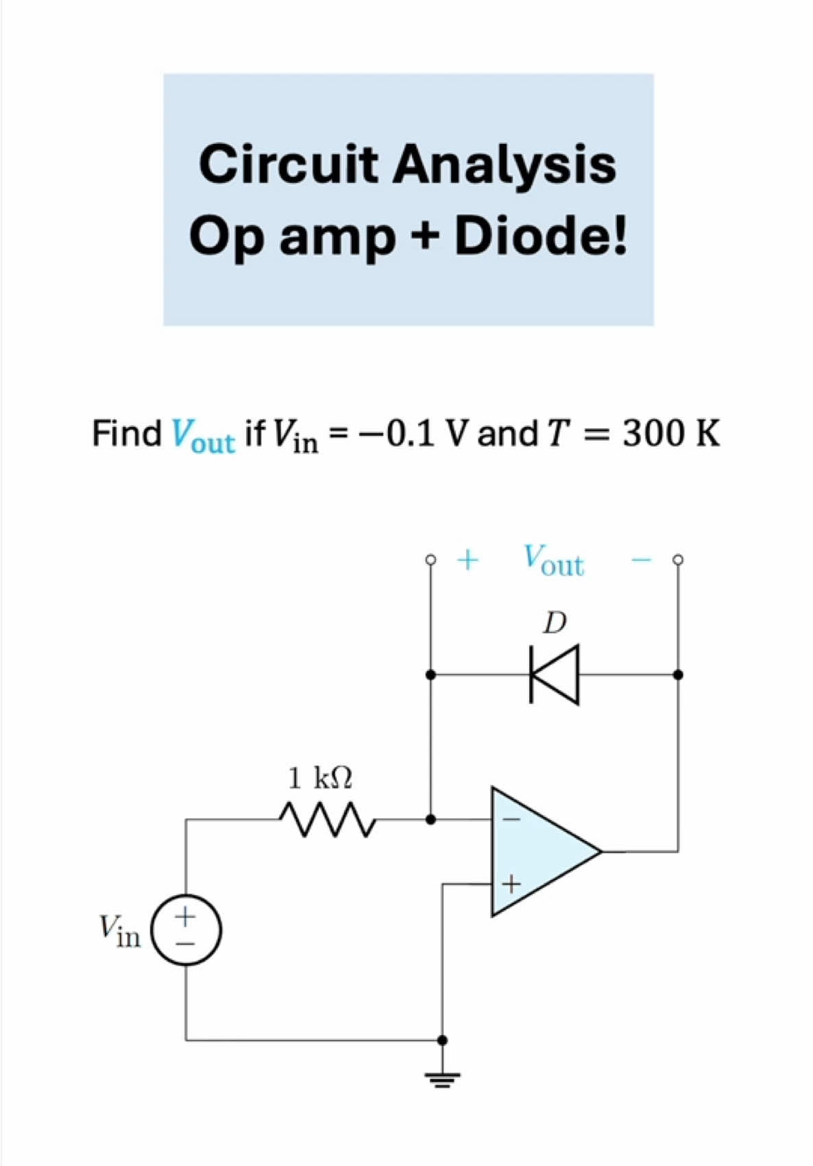 A circuit analysis problem involving an op amp and a diode. #electricalengineering 