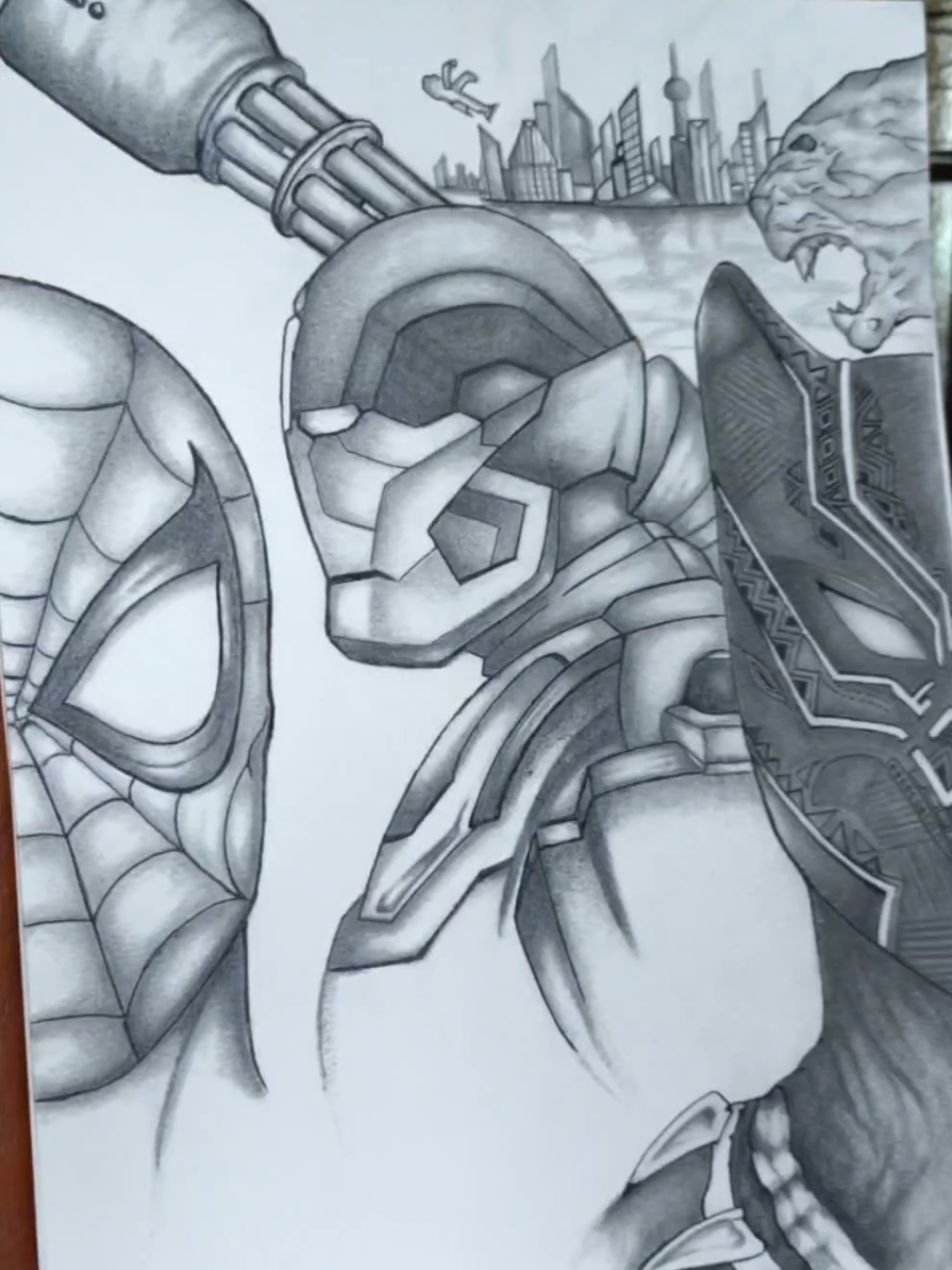 A Doodle A Day 9 🦸🫠 Drawing SPIDERMAN 🕷️ BLACK PANTHER 🐈‍⬛ WAR MACHINE 🤖 and WAKANDA 🏙️ 🤣 To BEYONCÉ 🎶 NAUGHTY GIRL ?? 🤔 #fyp #artist #artwork #spiderman #sketch 