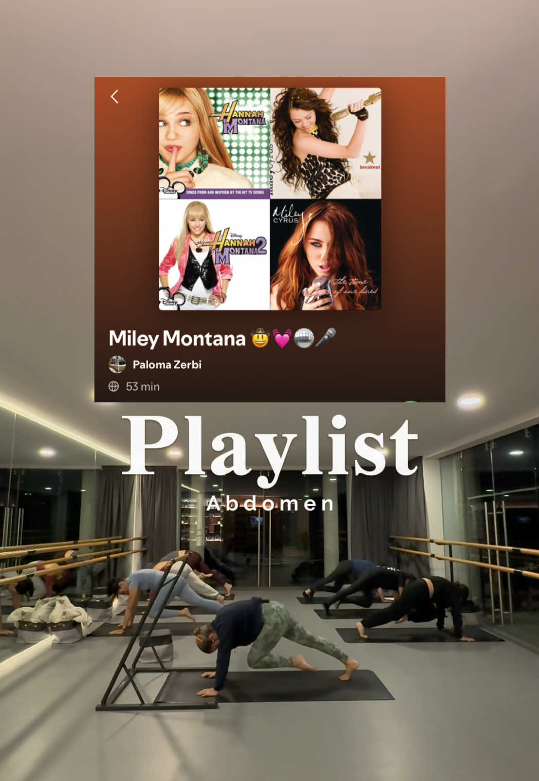 Una clase de abdomen con Hannah Montana y Miley Cirus es tooodo lo que está bien 💗🫱🏼‍🫲🏽🥲 Prop: loop de látex medium ✨ @Barre Studio | Fer Díez #barre #barreclass #playlist #absworkout #hannahmontana 
