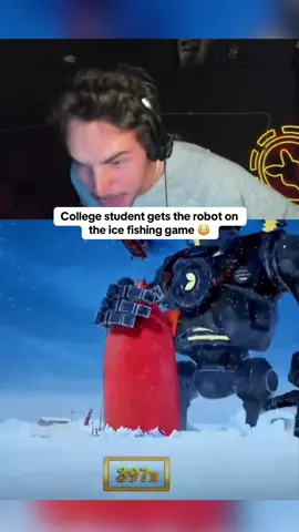 College student gets the robot on the ice fishing game 😳 #kickstreaming 