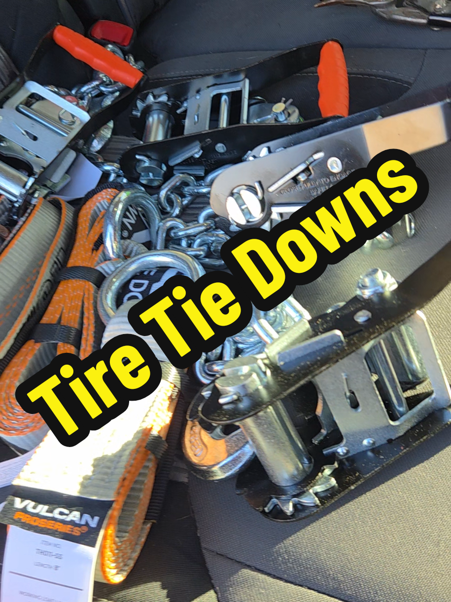 Easily tie down your vehicle to your trailer with these heavy duty Vulcan tire tie down straps. #trailer #haul #carhauler #straps #jakesohvadventures 