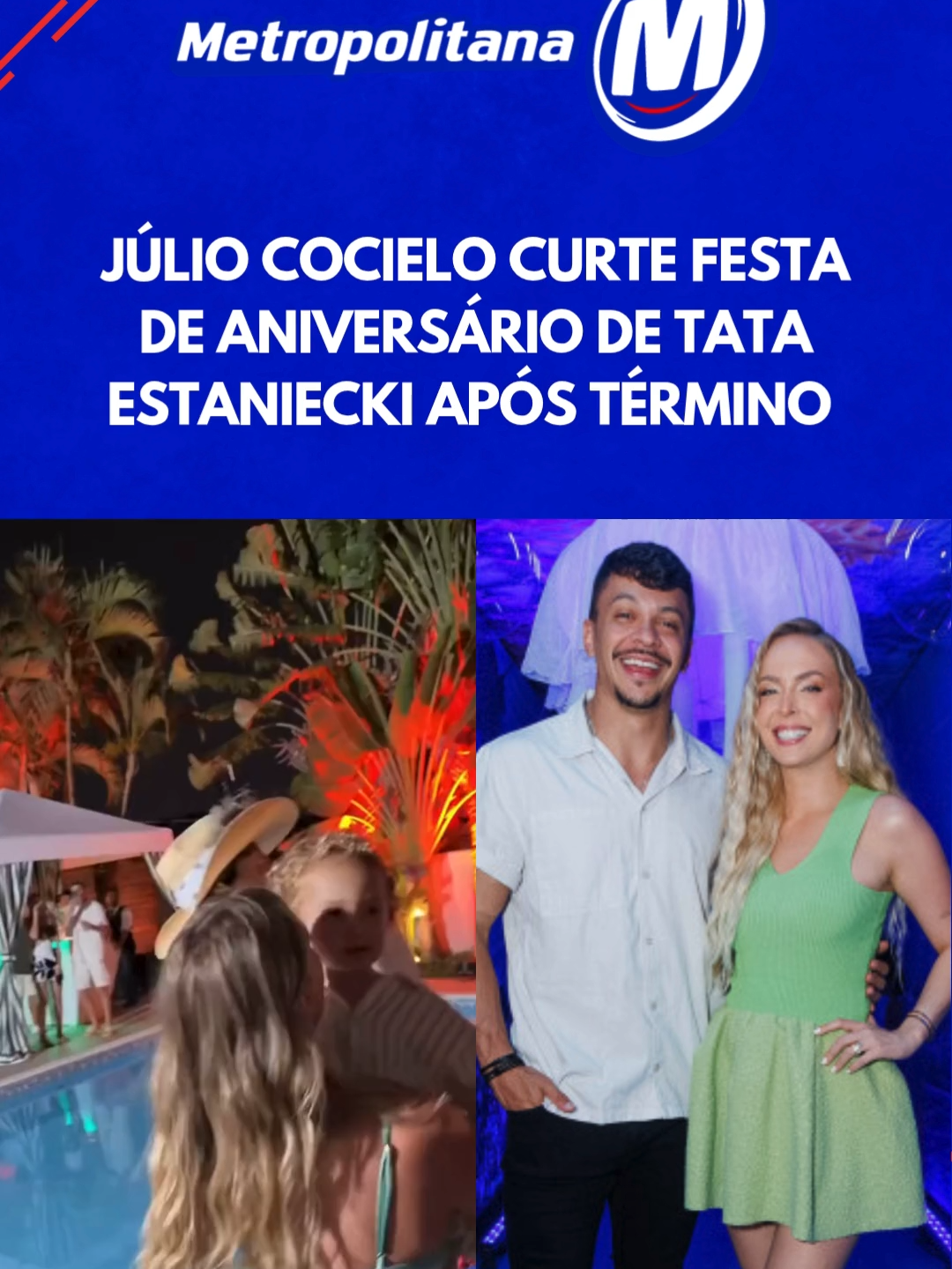 Júlio Cocielo marcou presença neste sábado (15) no aniversário da ex-mulher, Tata Estaniecki, que celebra 32 anos com uma pool party.