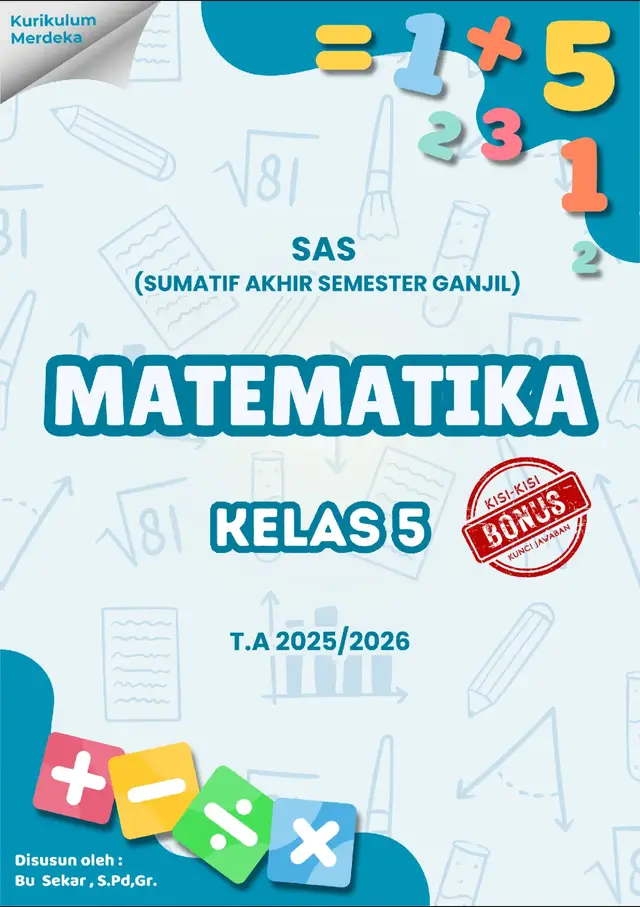 SOAL SAS MATEMATIKA KELAS 5 SMT 1 | T.A 2025/2026 Semoga bermanfaat dan mempermudah bapak ibu guru semua🤗🙏 #ulangankelas5  #saskelas5  #matematikakelas5  #sumatifakhirsemesterkelas5  #fypシ゚viral 