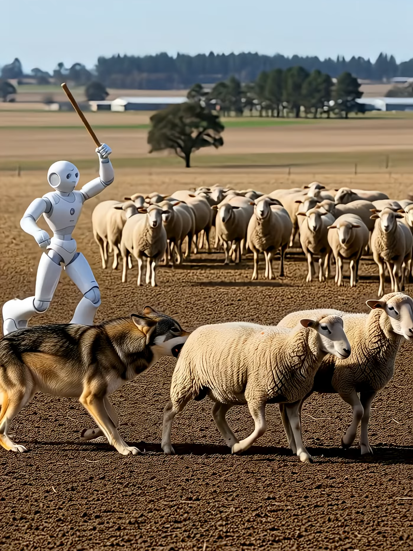 Robot guard keeps wolves away from cattle on a farm