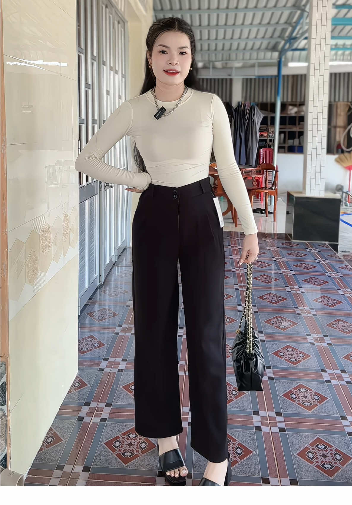 Quần lưng cao 2 núc - phối lưng thun 