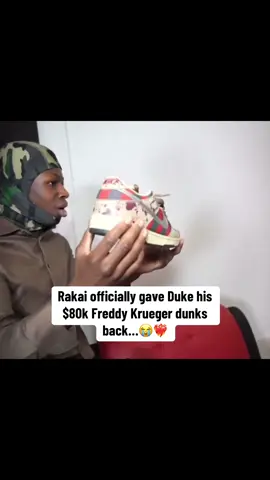 Rakai finally returned Duke’s $80K Freddy Krueger Dunks…😭🔥#dukedennis #rakai #amp #fyp #trending 