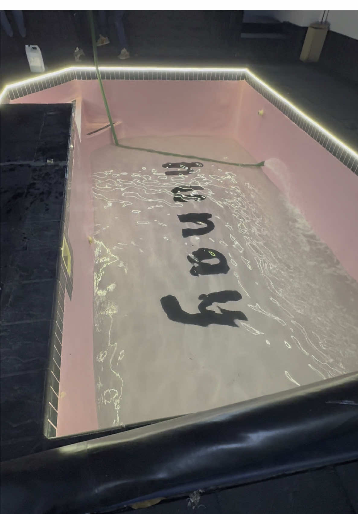 Please read! The water is blue cause it’s the old water!!! Some of the shots added were before the touch ups 💕#kaylakimkay #pinkpool #homeowner #kaylakimkayrenovates 