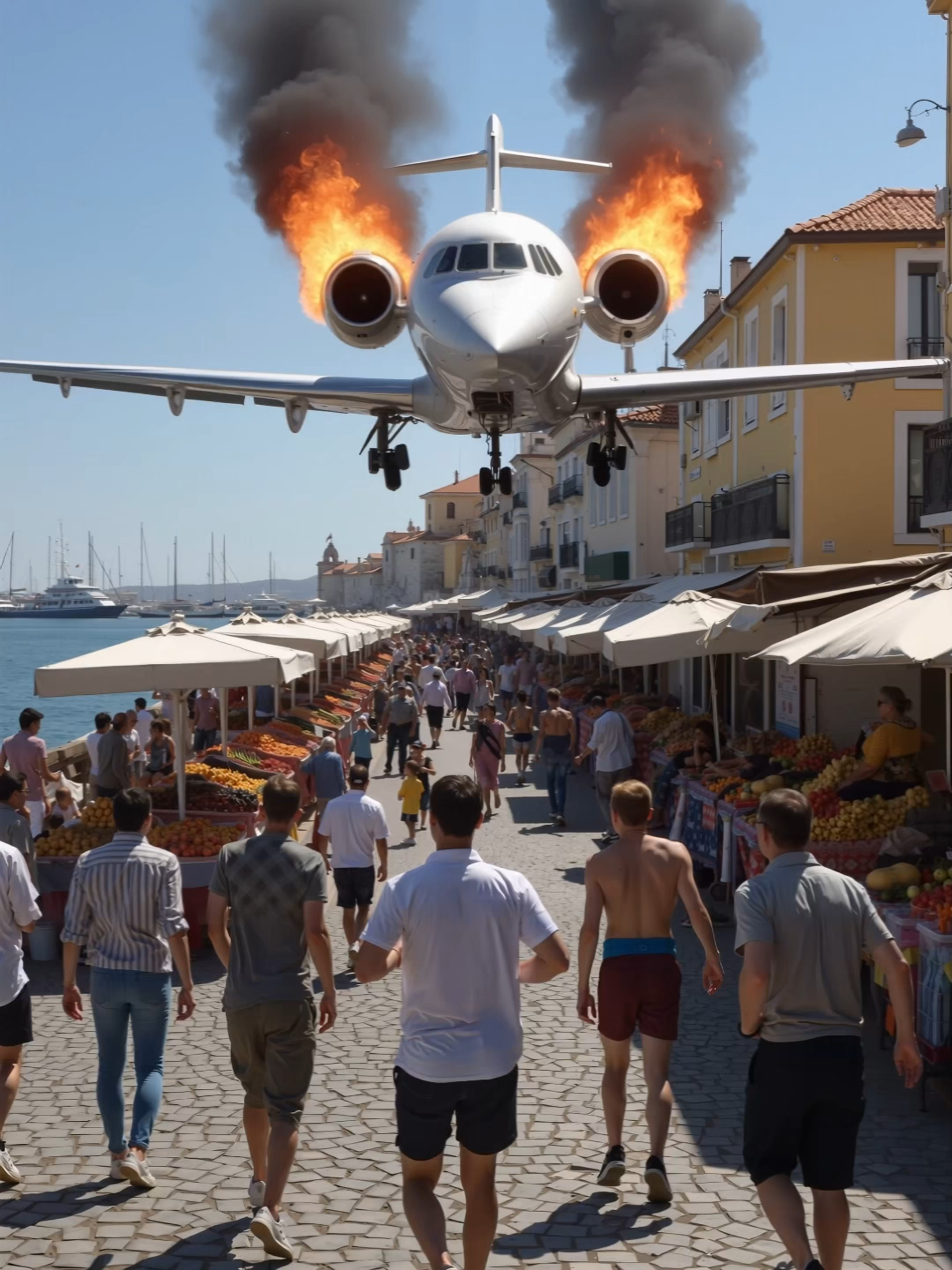 突发空难现场！失控小型飞机从天坠落猛冲集市，人群被直接撞飞 #飞机失控 #空中事故 #集市撞击