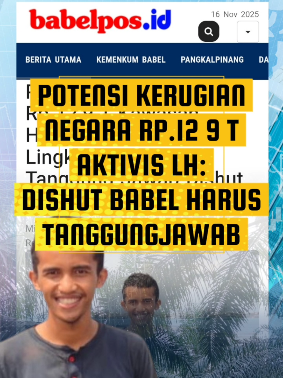Potensi Kerugian Negara Rp 12,9 T Kawasan Hutan Lubuk, Aktivis Lingkungan Tuntut Tanggung Jawab Dishut Babel BABELPOS.ID, PANGKALPINANG - Selain para cukong, Dinas Kehutanan (Dishut) Bangka Belitung (Babel) juga harus dimintakan pertanggung jawaban hukum yang sama dalam penanganan kasus tambang ilegal dan sawit dalam kawasan hutan, wilayah KPHP Sungai Sembulan, kawasan hutan lindung pantai dan hutan produksi Lubuk Besar (Sarang Ikan dan Nadi). Mengingat perambahan yang masif dan sistematis itu telah lama berlangsung yakni lebih dari 2 tahun. Ini disampaikan oleh aktivis lingkungan Abriandika Pratama kepada Babel Pos. Dikatakan Rian -sapaan akrabnya- perambahan selama itu pejabat berwenang Dishut dipastikan telah mengetahui detail. Hanya saja terkesan tutup mata bahkan diduga adanya kongkalingkong sampai terjadinya pengerukan kekayaan alam secara ilegal itu. “Adanya kesan pembiaran dan main mata dalam kasus ini kental sekali. Mengingat perambahan terjadi itu menggunakan alat-alat berat yang syarat akan modal besar,” ungkap mahasiswa alumni environment basic study UGM.   Menurutnya potensi kerugian negara (KN) senilai Rp 12,9 triliun merupakan angka fantastis pada sebuah daerah kecil. “Sudah berlangsung lama kegiatan ilegal yang hutan luluh lantak, timah dieksploitasi serta perkebunan sawit. Hasilnya hanya dinikmati segelintir orang yang memiliki modal besar. Jadi wajar kalau Dishut selaku lembaga representasi pemerintah di daerah ini dimintai pertanggung jawaban hukum atas ini semua,” tegasnya.  Selengkapnya baca di: https://babelpos.disway.id/berita-utama/read/680821/potensi-kerugian-negara-rp-129-t-kawasan-hutan-lubuk-aktivis-lingkungan-tuntut-tanggung-jawab-dishut-babel #dinaskehutananbabel #sarangikan #nadi #perambahanhutan 
