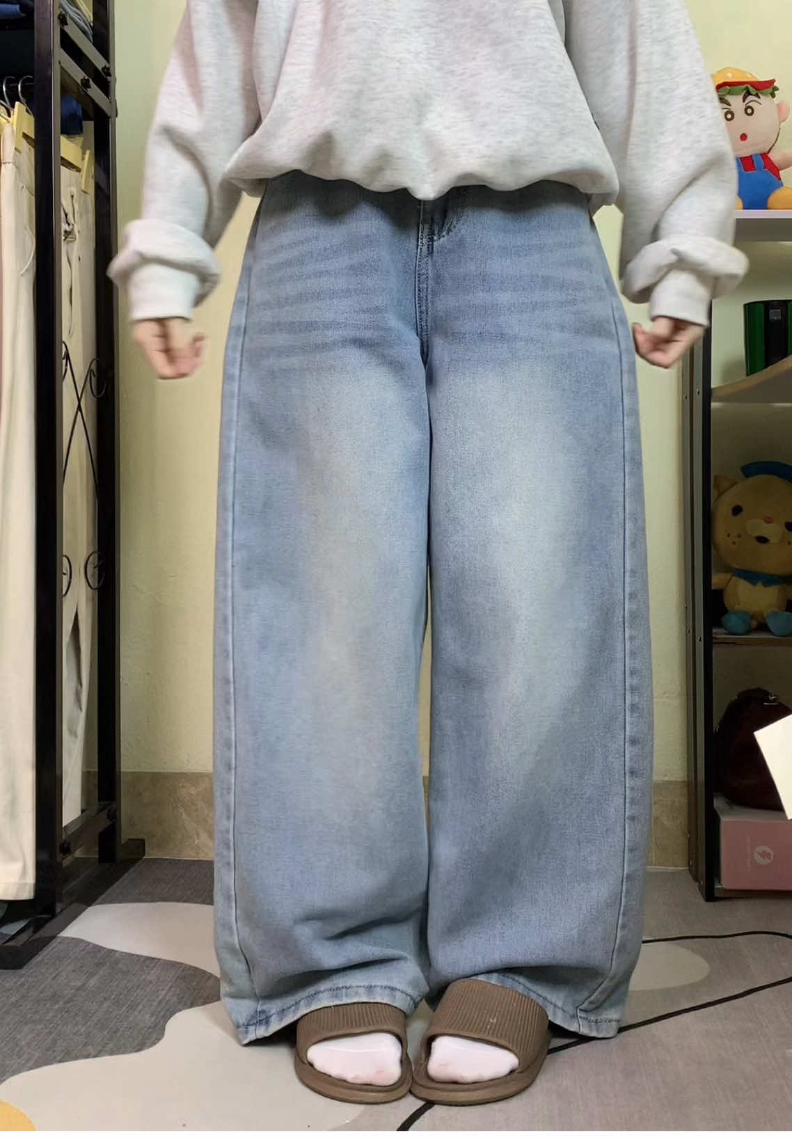 Quần jean suông màu xanh wash nhạt #phoidoxinh #xuhuongtiktok #meme #vairal 🌷✨✨